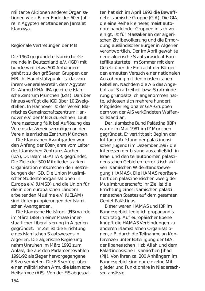 Seite 154 des Verfassungsschutzbericht 1999 Niedersachsen