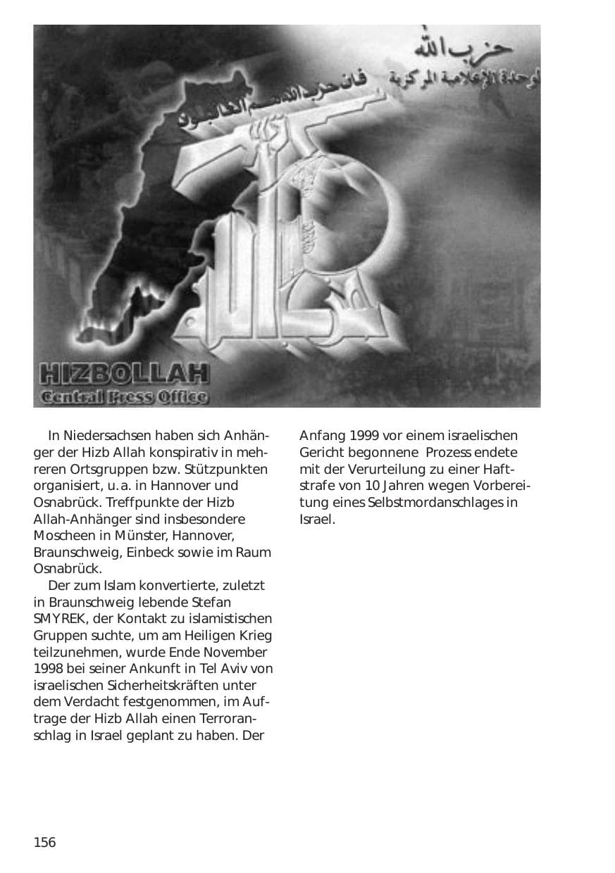 Seite 156 des Verfassungsschutzbericht 1999 Niedersachsen