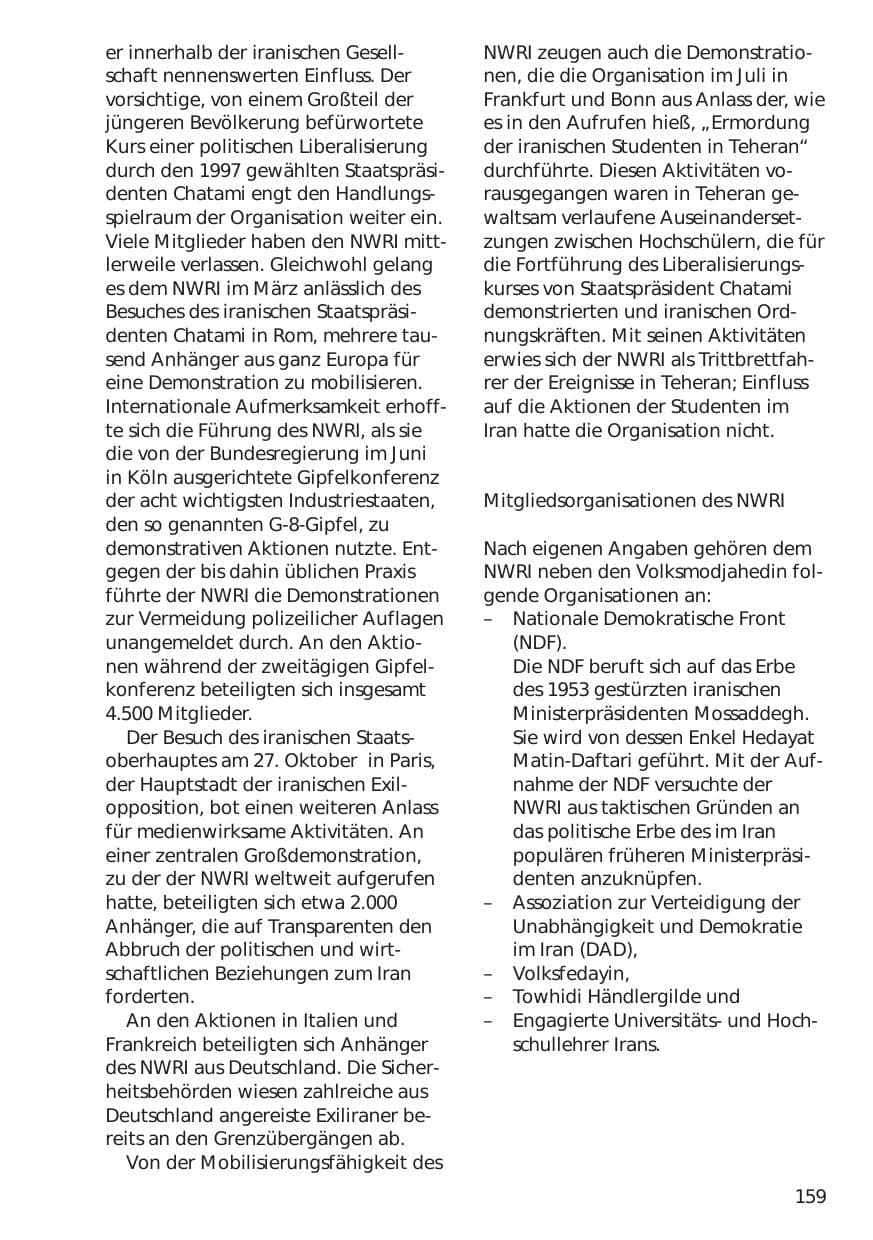 Seite 159 des Verfassungsschutzbericht 1999 Niedersachsen