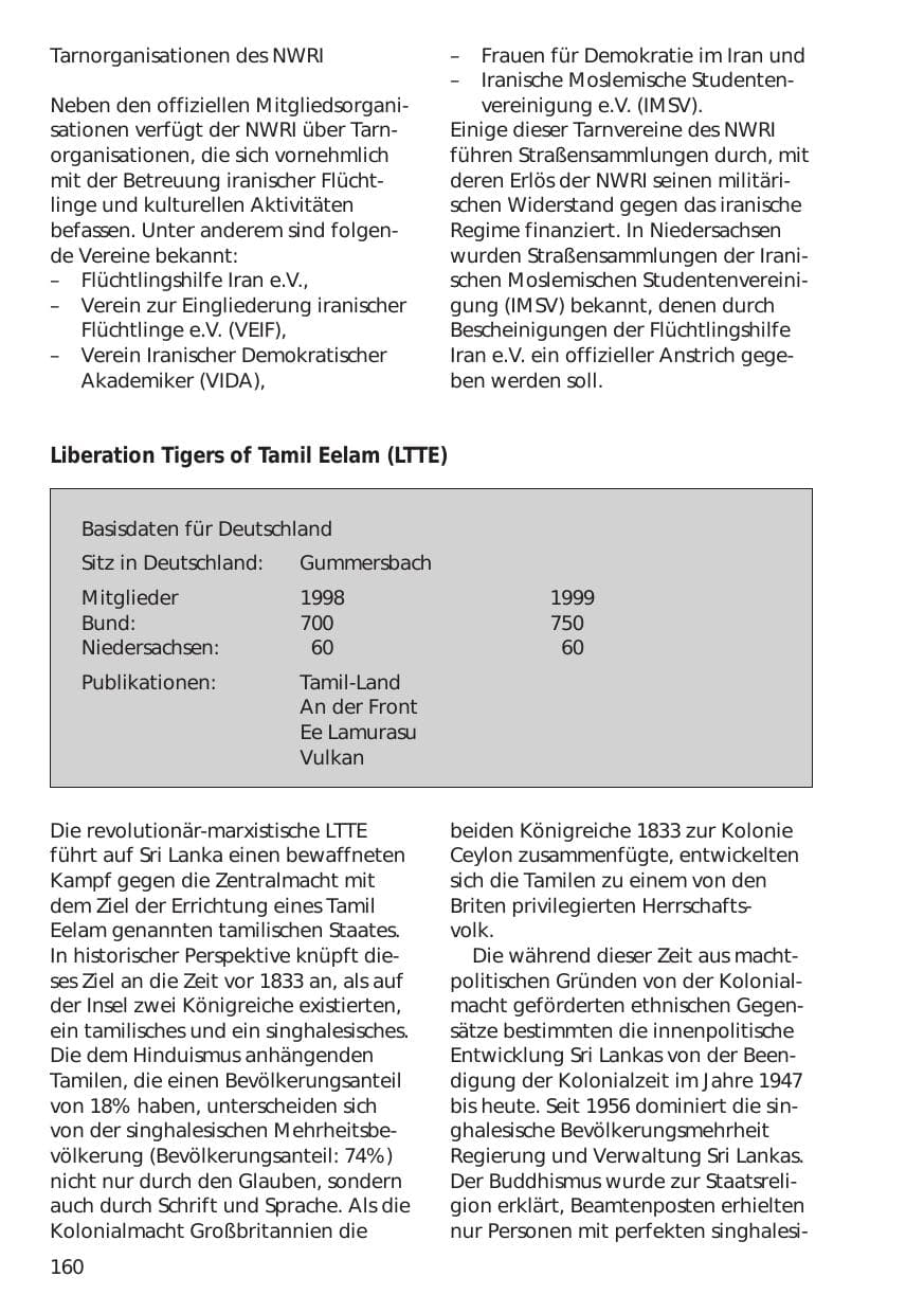 Seite 160 des Verfassungsschutzbericht 1999 Niedersachsen