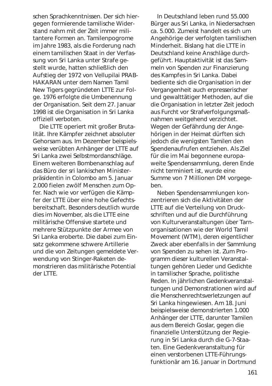 Seite 161 des Verfassungsschutzbericht 1999 Niedersachsen