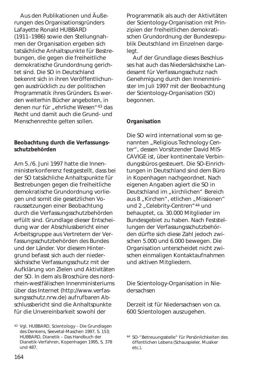 Seite 164 des Verfassungsschutzbericht 1999 Niedersachsen