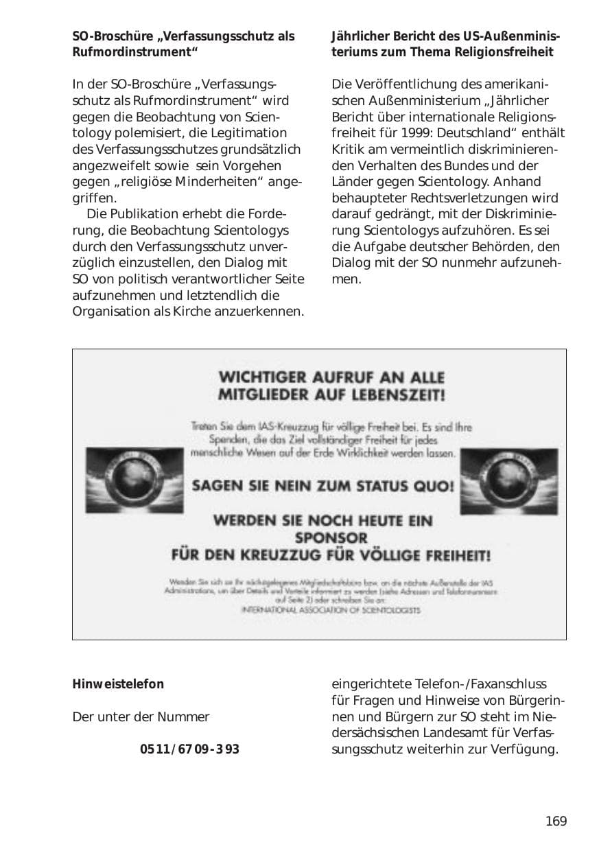 Seite 169 des Verfassungsschutzbericht 1999 Niedersachsen