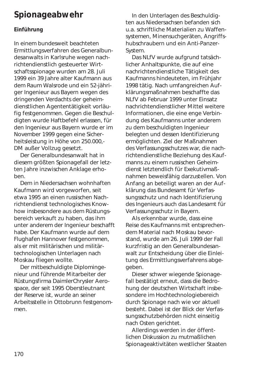 Seite 170 des Verfassungsschutzbericht 1999 Niedersachsen