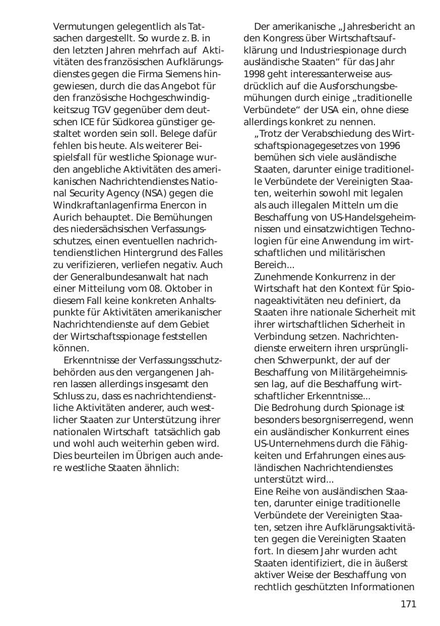 Seite 171 des Verfassungsschutzbericht 1999 Niedersachsen