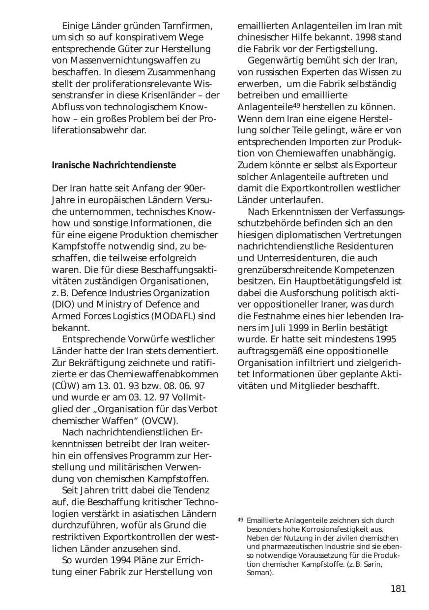 Seite 181 des Verfassungsschutzbericht 1999 Niedersachsen