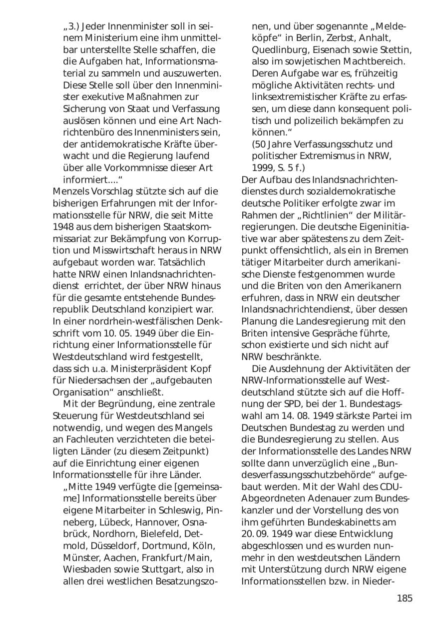 Seite 185 des Verfassungsschutzbericht 1999 Niedersachsen