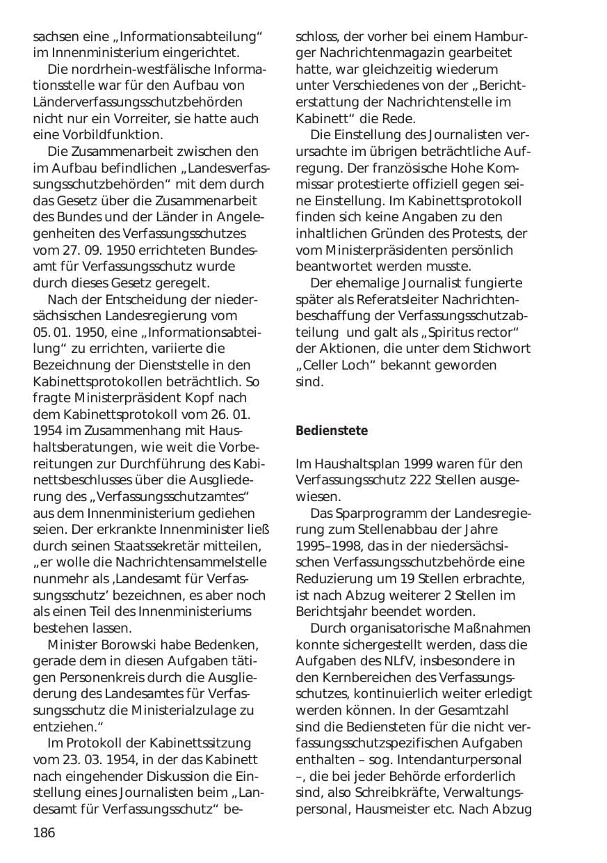 Seite 186 des Verfassungsschutzbericht 1999 Niedersachsen