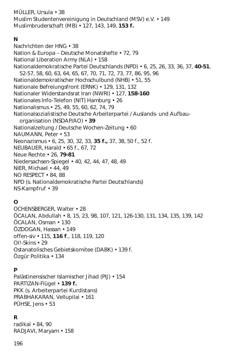 Seite 196 des Verfassungsschutzbericht 1999 Niedersachsen