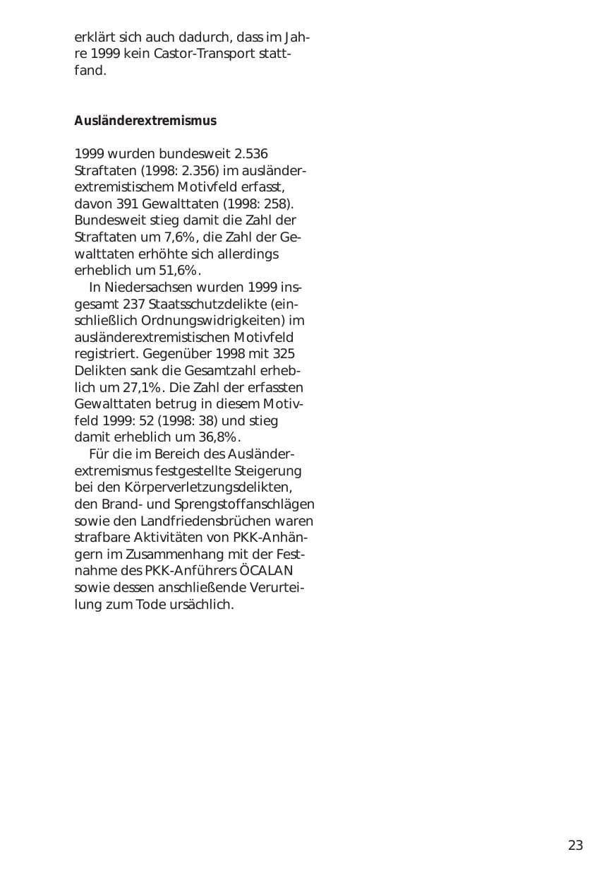 Seite 23 des Verfassungsschutzbericht 1999 Niedersachsen