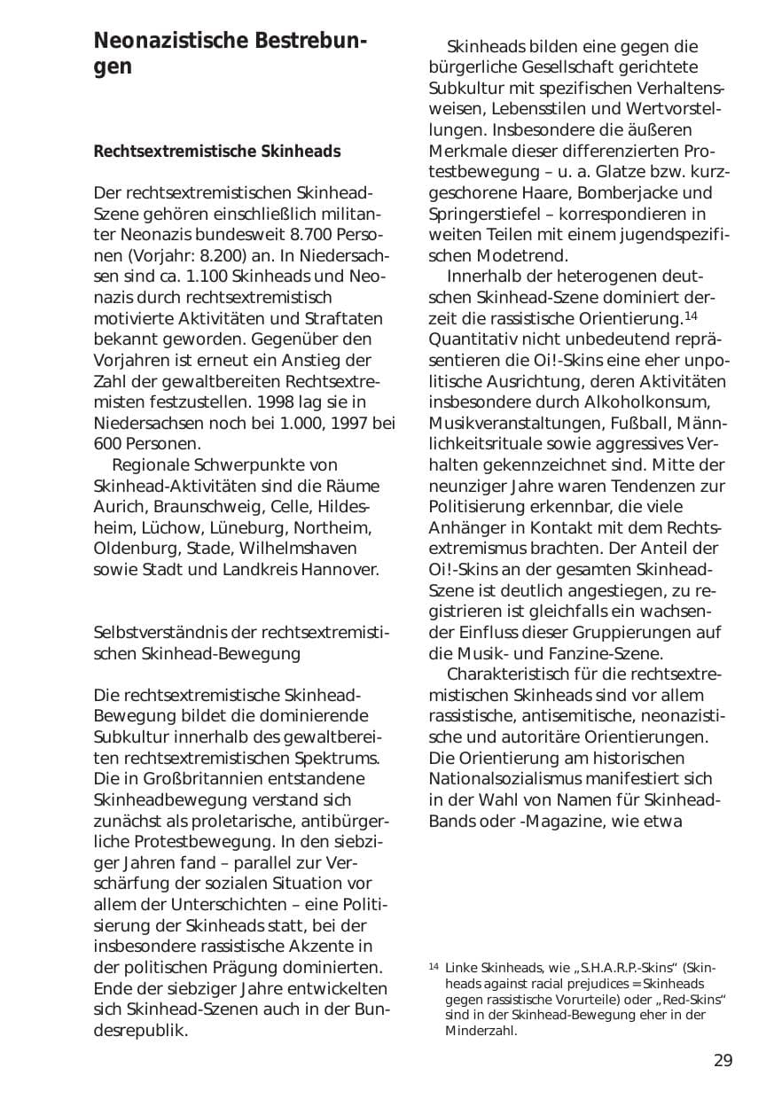 Seite 29 des Verfassungsschutzbericht 1999 Niedersachsen