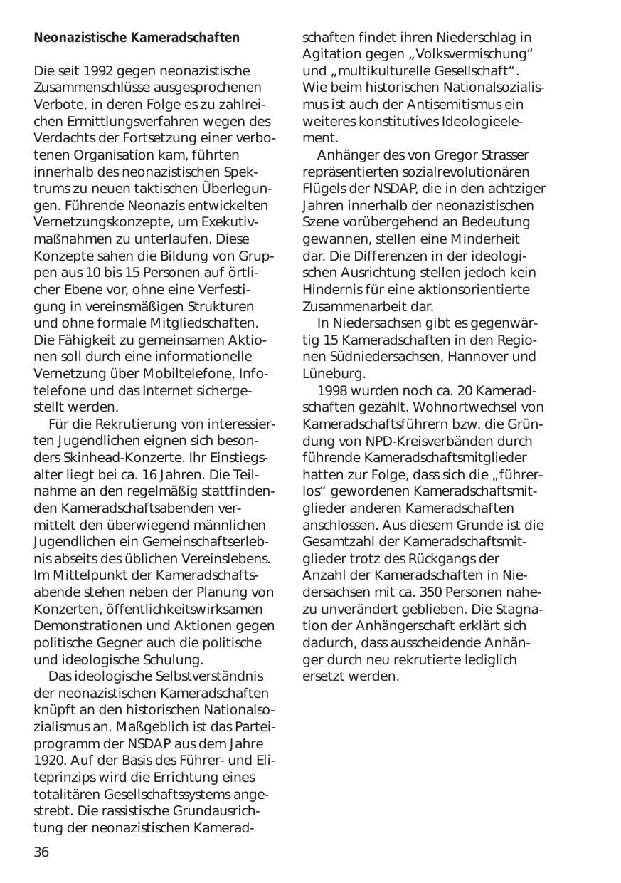 Seite 36 des Verfassungsschutzbericht 1999 Niedersachsen