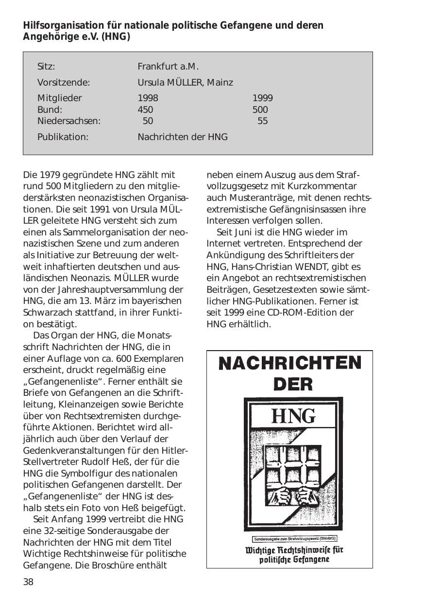 Seite 38 des Verfassungsschutzbericht 1999 Niedersachsen
