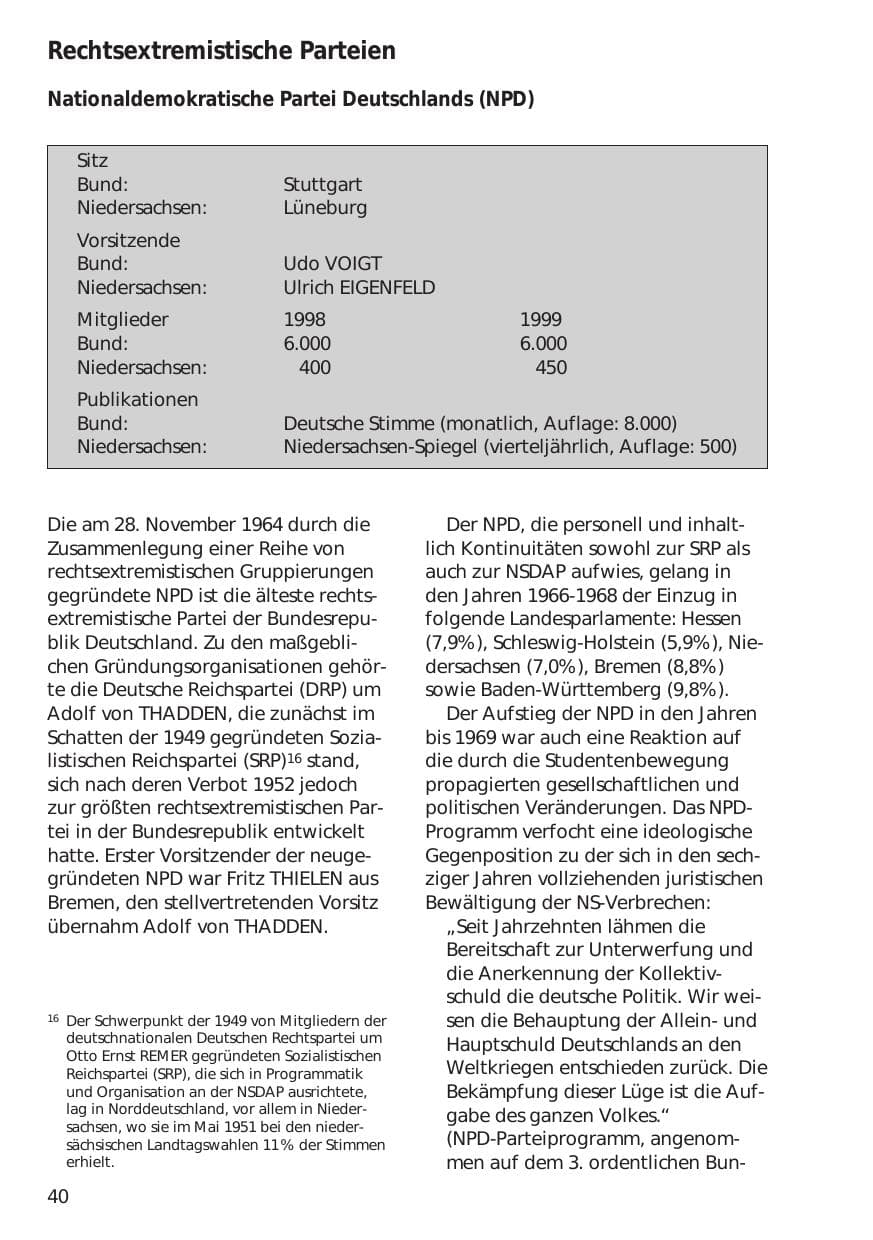 Seite 40 des Verfassungsschutzbericht 1999 Niedersachsen