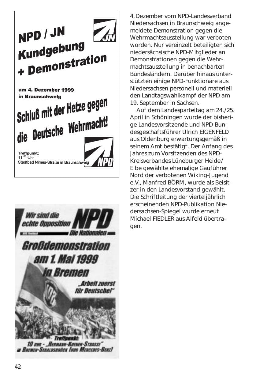 Seite 42 des Verfassungsschutzbericht 1999 Niedersachsen