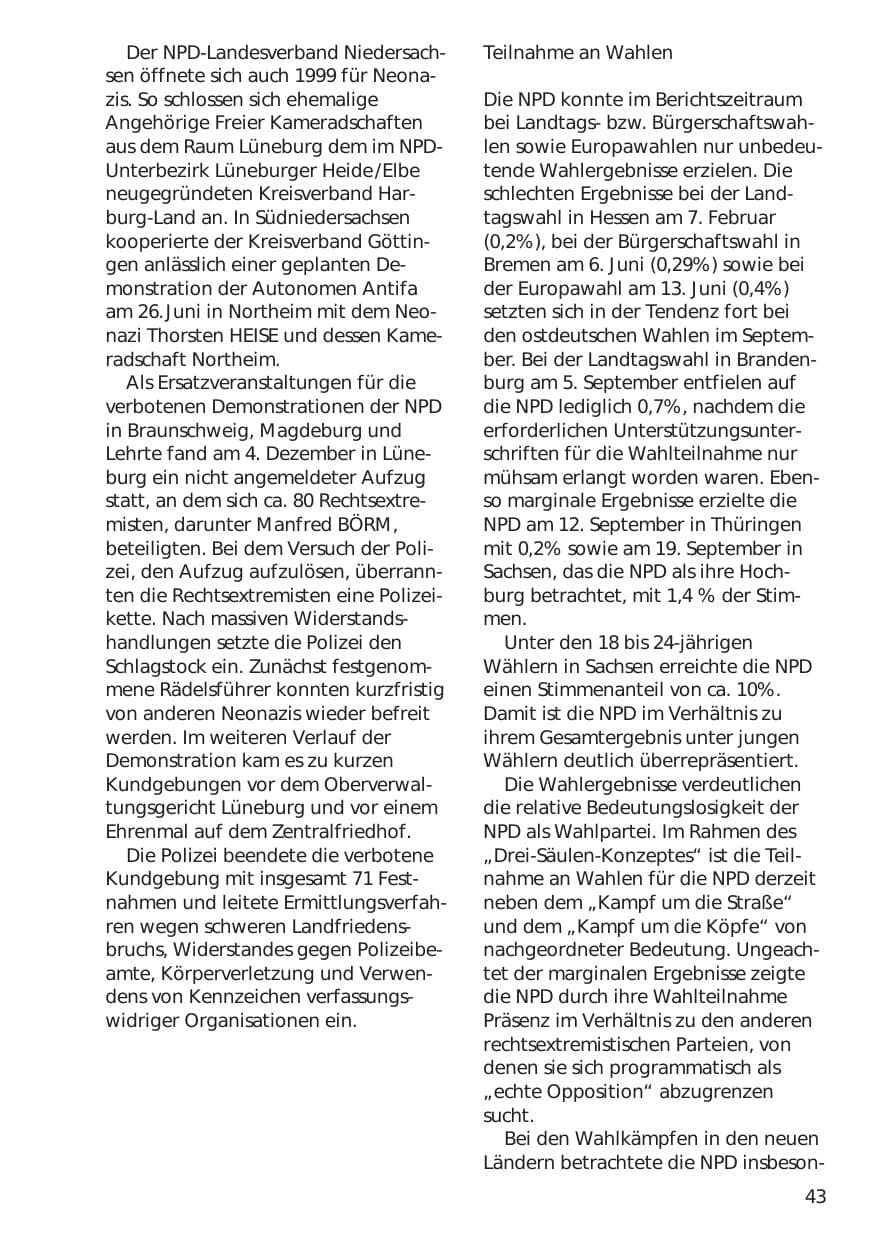 Seite 43 des Verfassungsschutzbericht 1999 Niedersachsen