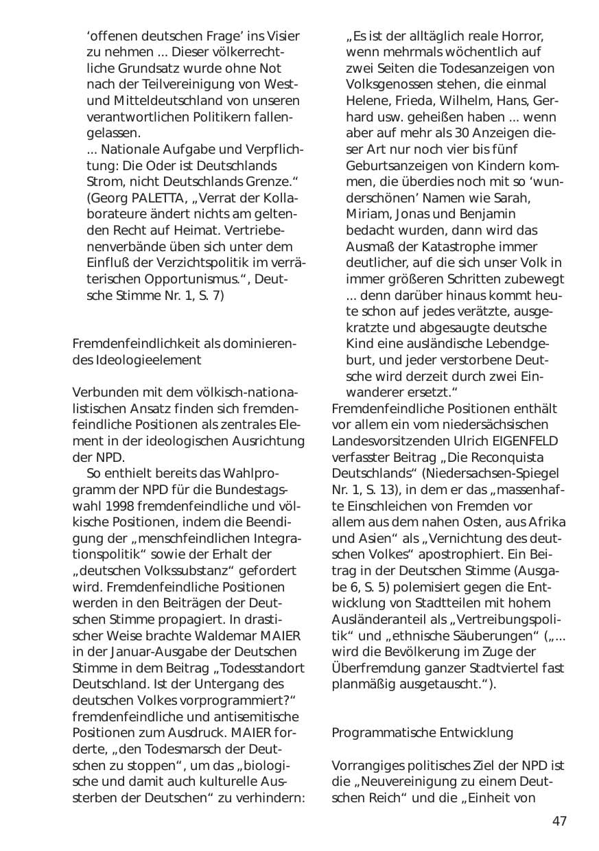 Seite 47 des Verfassungsschutzbericht 1999 Niedersachsen