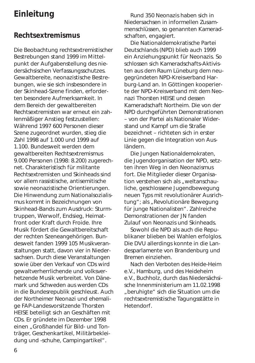 Seite 6 des Verfassungsschutzbericht 1999 Niedersachsen