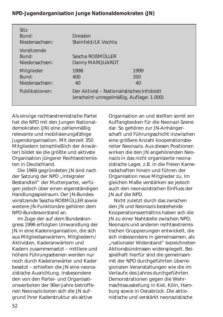 Seite 52 des Verfassungsschutzbericht 1999 Niedersachsen