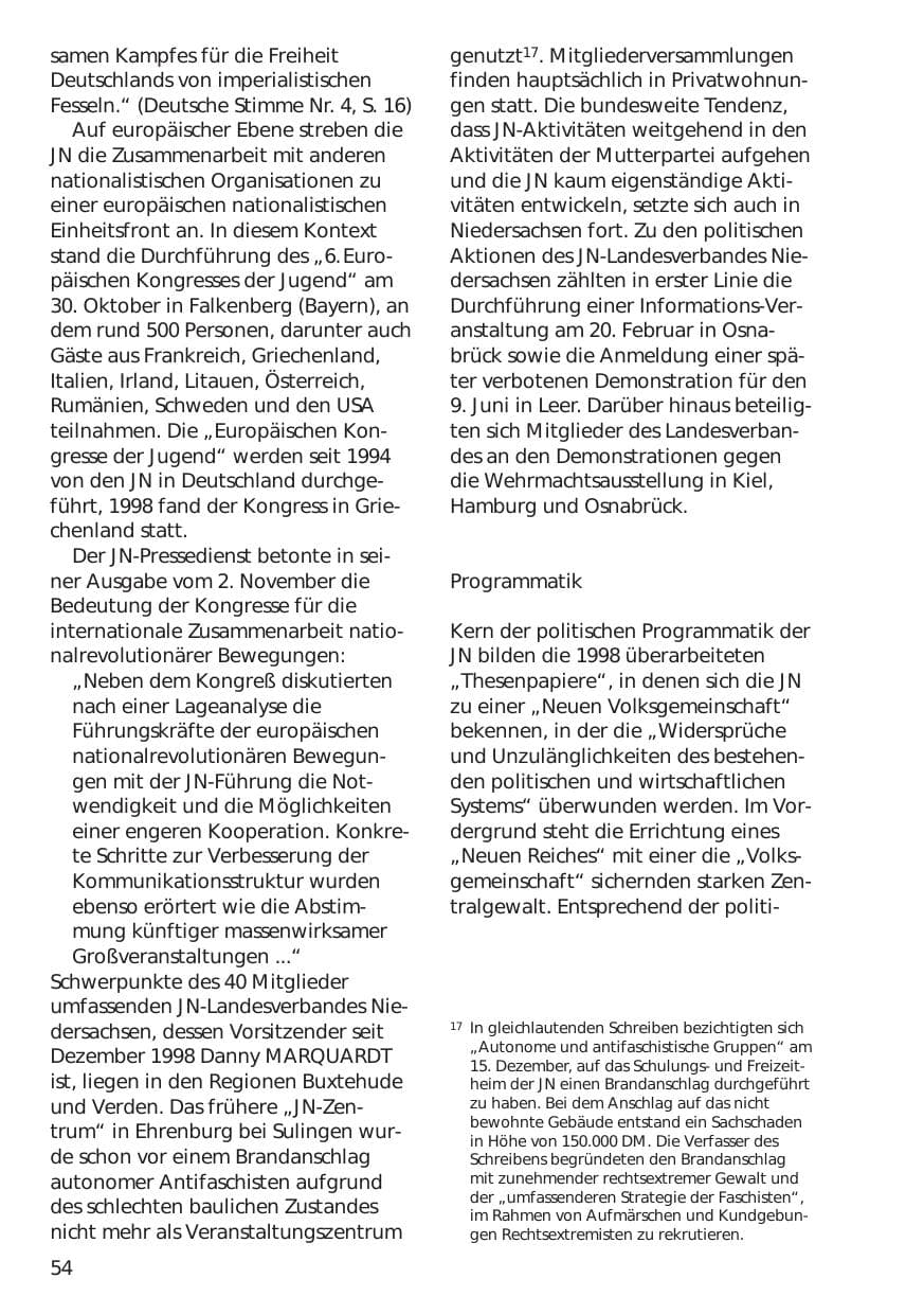 Seite 54 des Verfassungsschutzbericht 1999 Niedersachsen