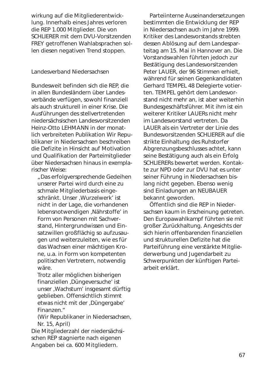 Seite 67 des Verfassungsschutzbericht 1999 Niedersachsen