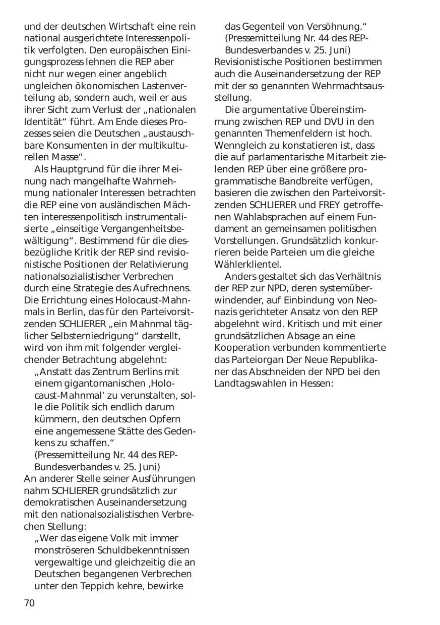 Seite 70 des Verfassungsschutzbericht 1999 Niedersachsen