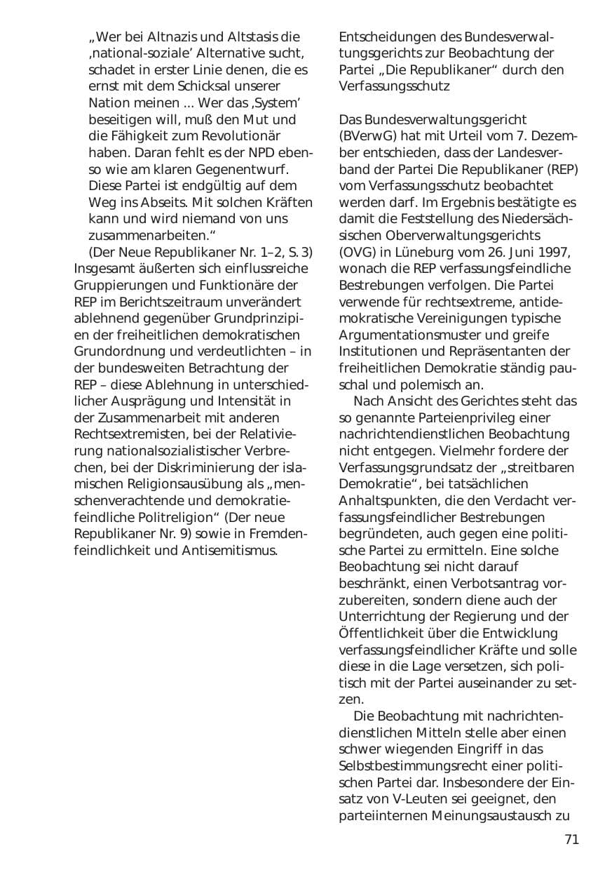 Seite 71 des Verfassungsschutzbericht 1999 Niedersachsen