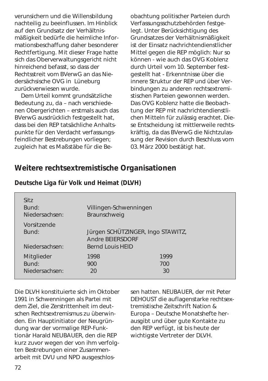 Seite 72 des Verfassungsschutzbericht 1999 Niedersachsen