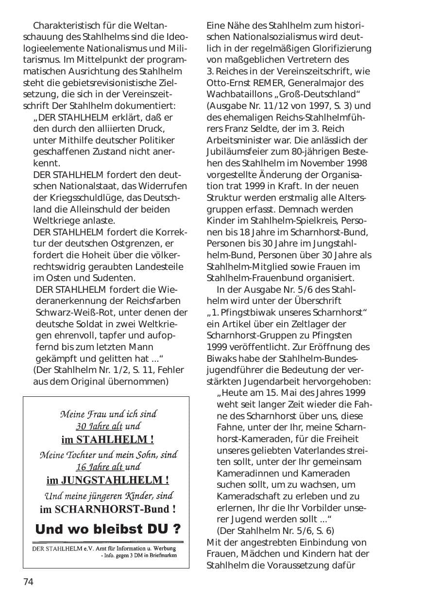 Seite 74 des Verfassungsschutzbericht 1999 Niedersachsen