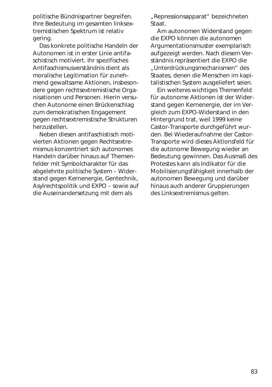 Seite 83 des Verfassungsschutzbericht 1999 Niedersachsen