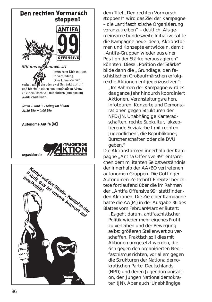 Seite 86 des Verfassungsschutzbericht 1999 Niedersachsen