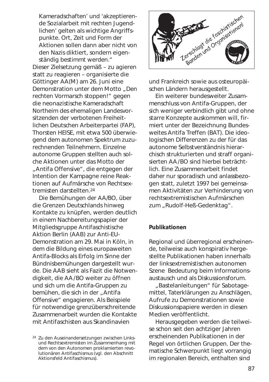 Seite 87 des Verfassungsschutzbericht 1999 Niedersachsen
