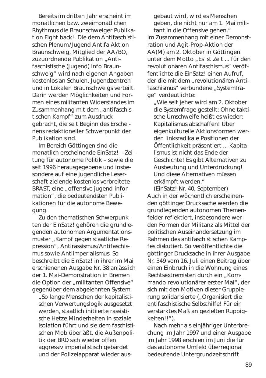 Seite 89 des Verfassungsschutzbericht 1999 Niedersachsen