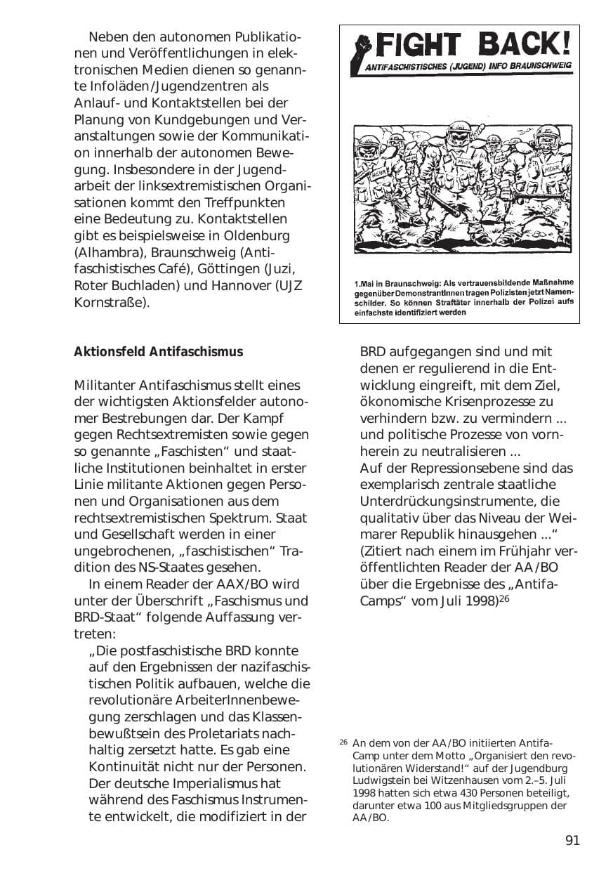 Seite 91 des Verfassungsschutzbericht 1999 Niedersachsen