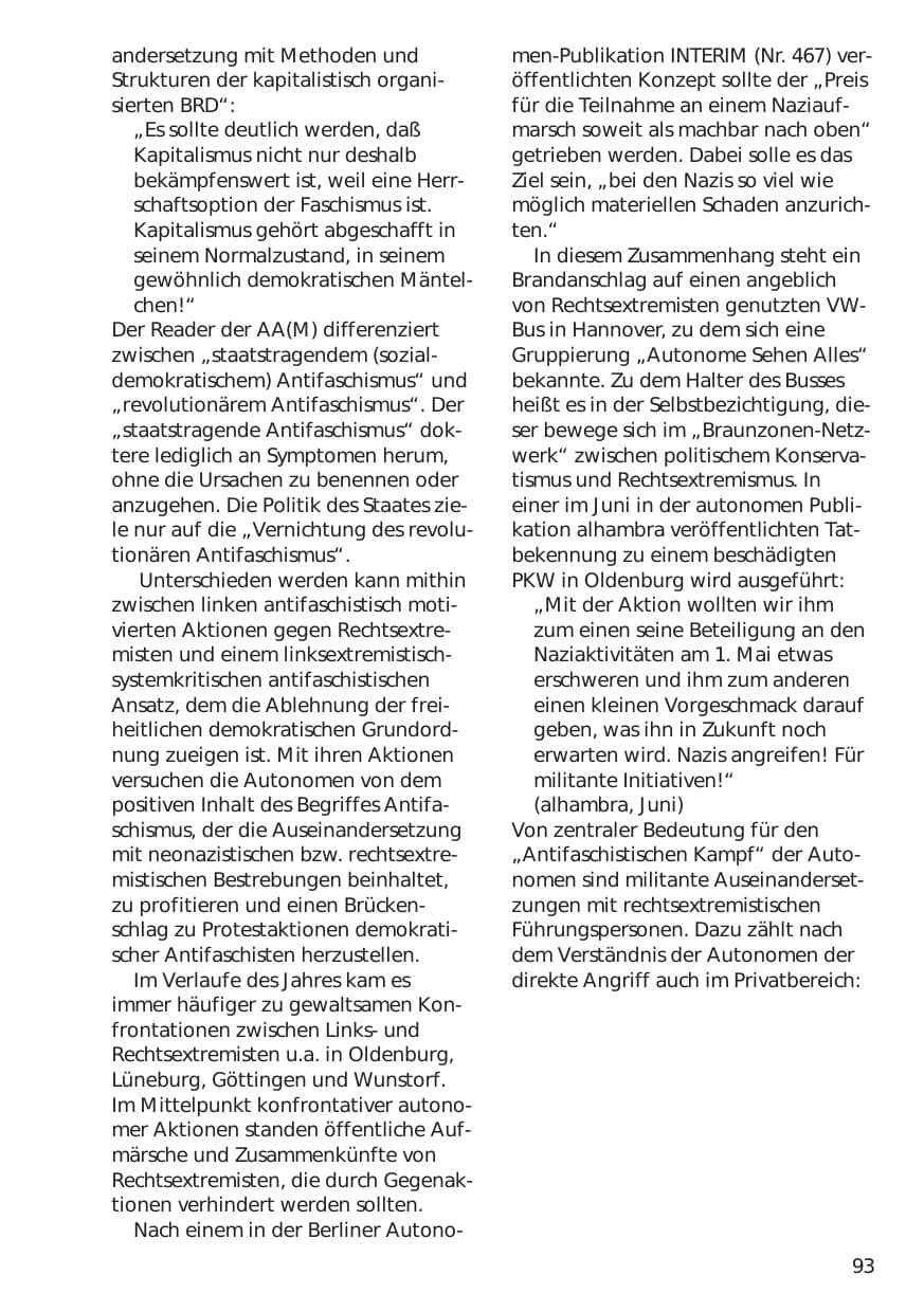 Seite 93 des Verfassungsschutzbericht 1999 Niedersachsen