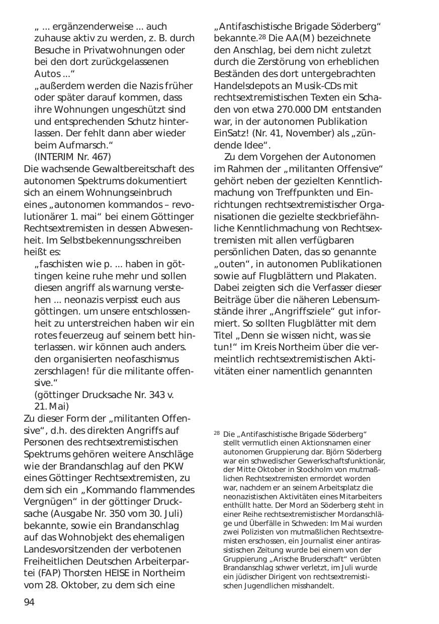 Seite 94 des Verfassungsschutzbericht 1999 Niedersachsen