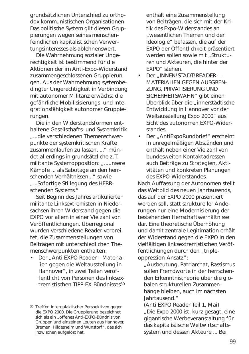 Seite 99 des Verfassungsschutzbericht 1999 Niedersachsen