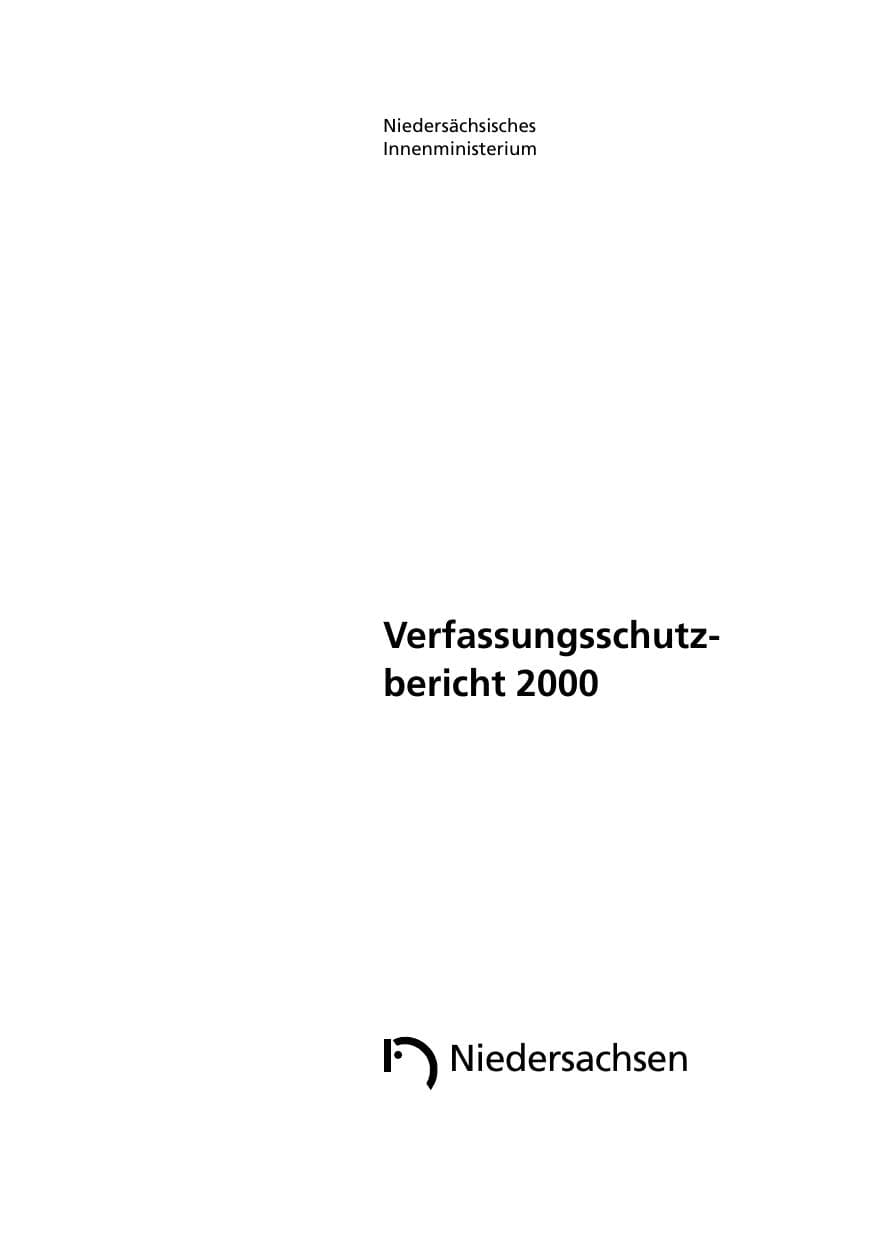 Seite 1 des Verfassungsschutzbericht 2000 Niedersachsen