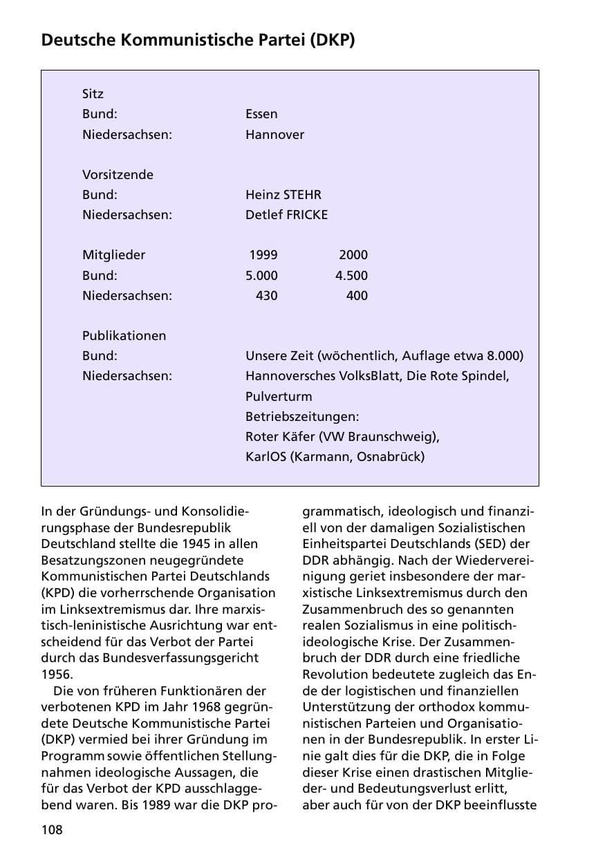 Seite 108 des Verfassungsschutzbericht 2000 Niedersachsen