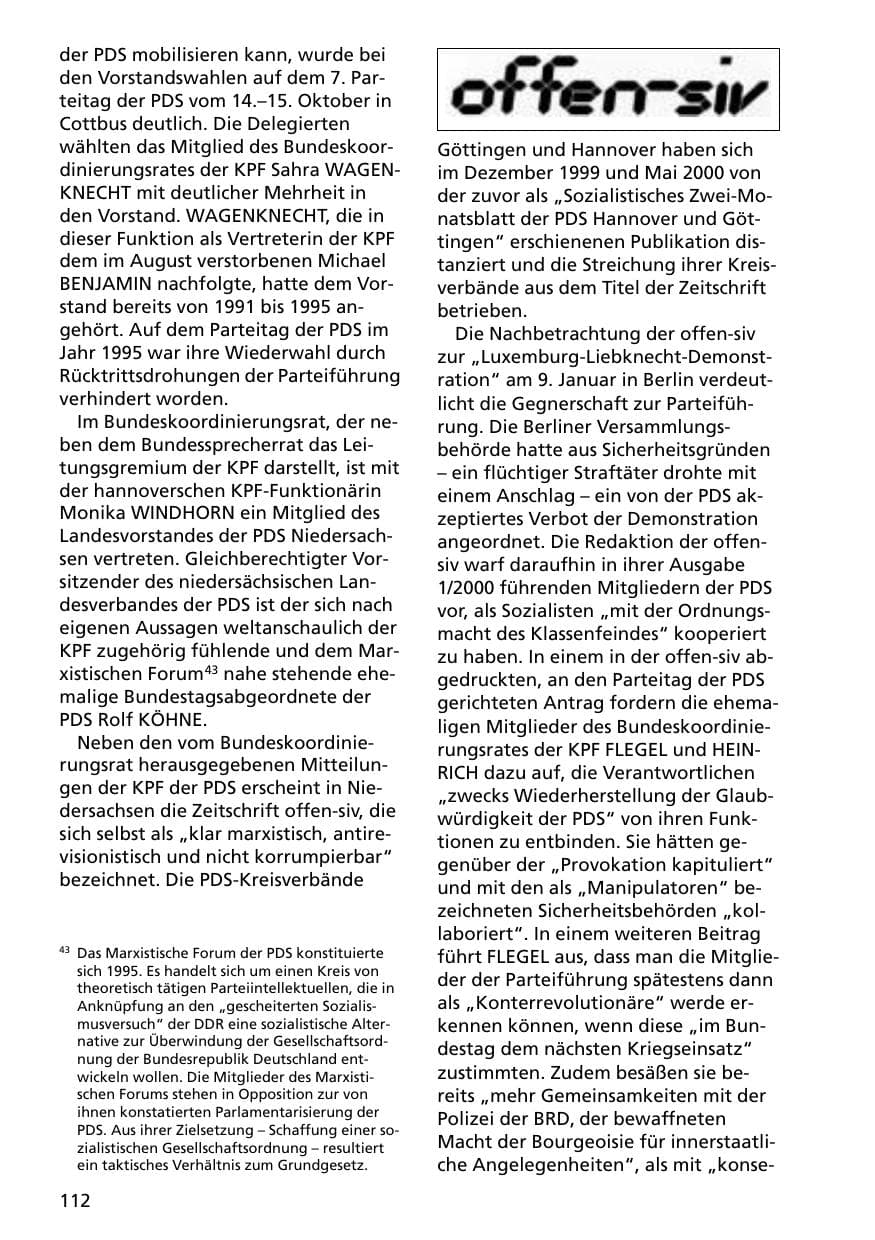 Seite 112 des Verfassungsschutzbericht 2000 Niedersachsen