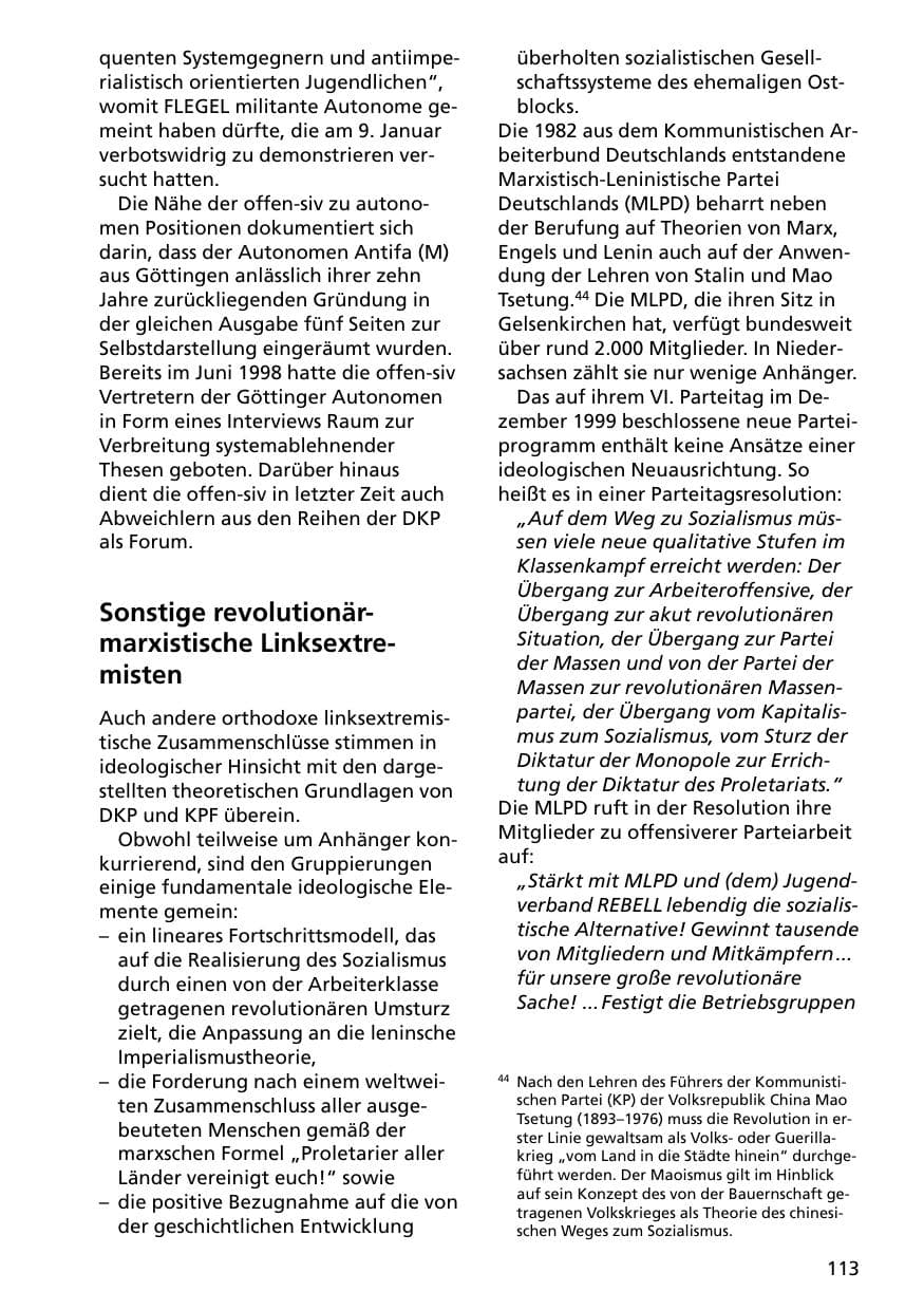 Seite 113 des Verfassungsschutzbericht 2000 Niedersachsen