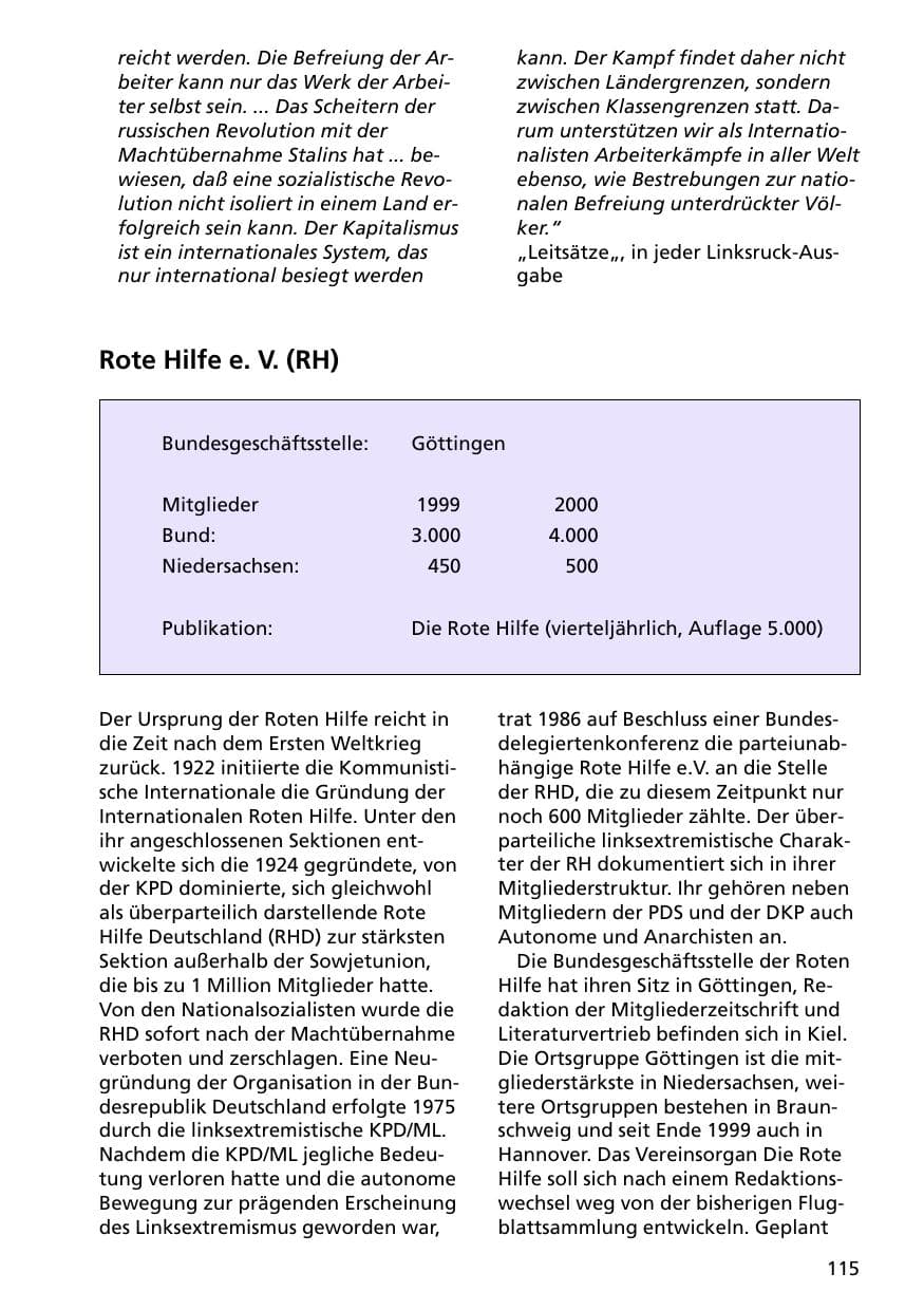 Seite 115 des Verfassungsschutzbericht 2000 Niedersachsen