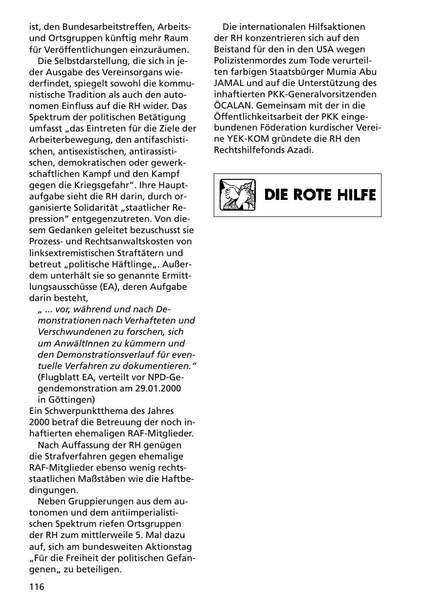 Seite 116 des Verfassungsschutzbericht 2000 Niedersachsen