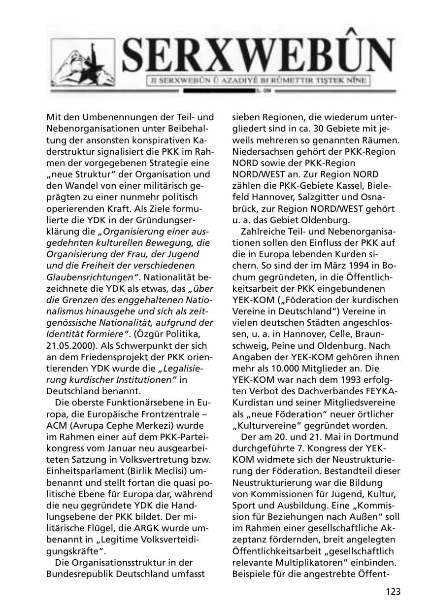Seite 123 des Verfassungsschutzbericht 2000 Niedersachsen