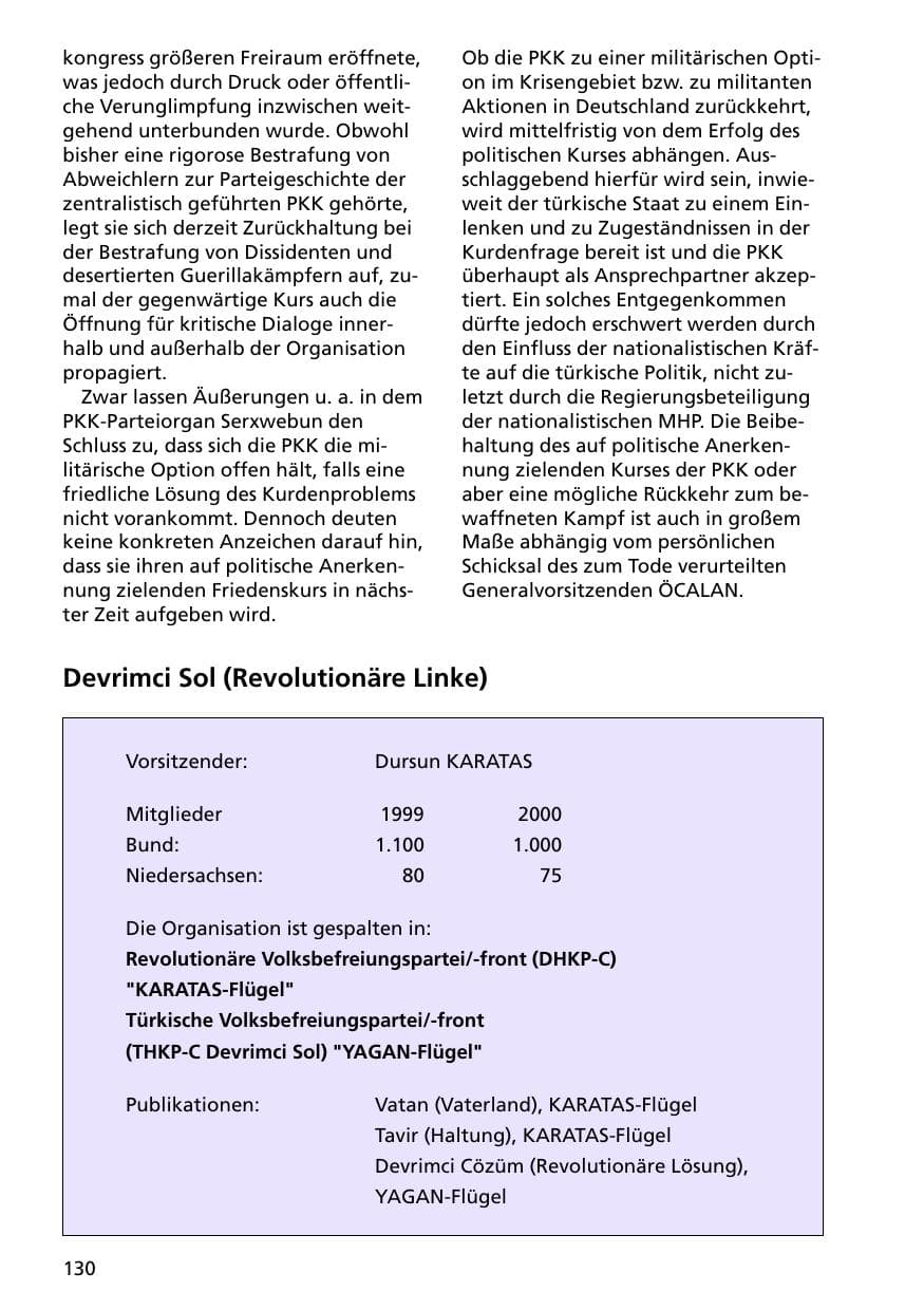Seite 130 des Verfassungsschutzbericht 2000 Niedersachsen