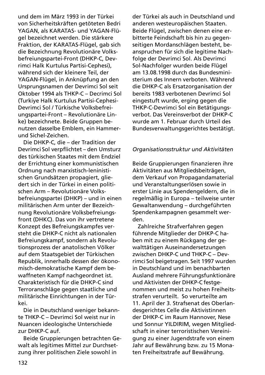 Seite 132 des Verfassungsschutzbericht 2000 Niedersachsen