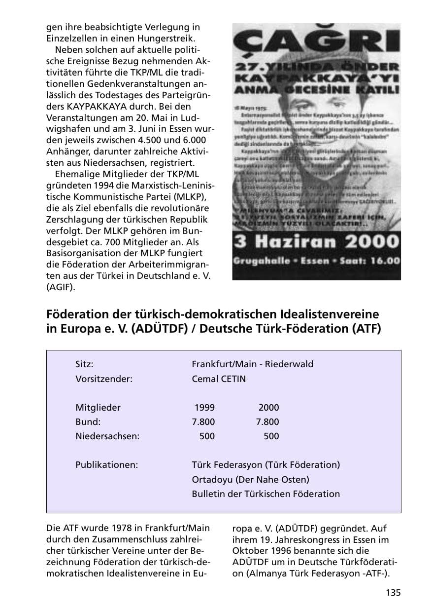Seite 135 des Verfassungsschutzbericht 2000 Niedersachsen
