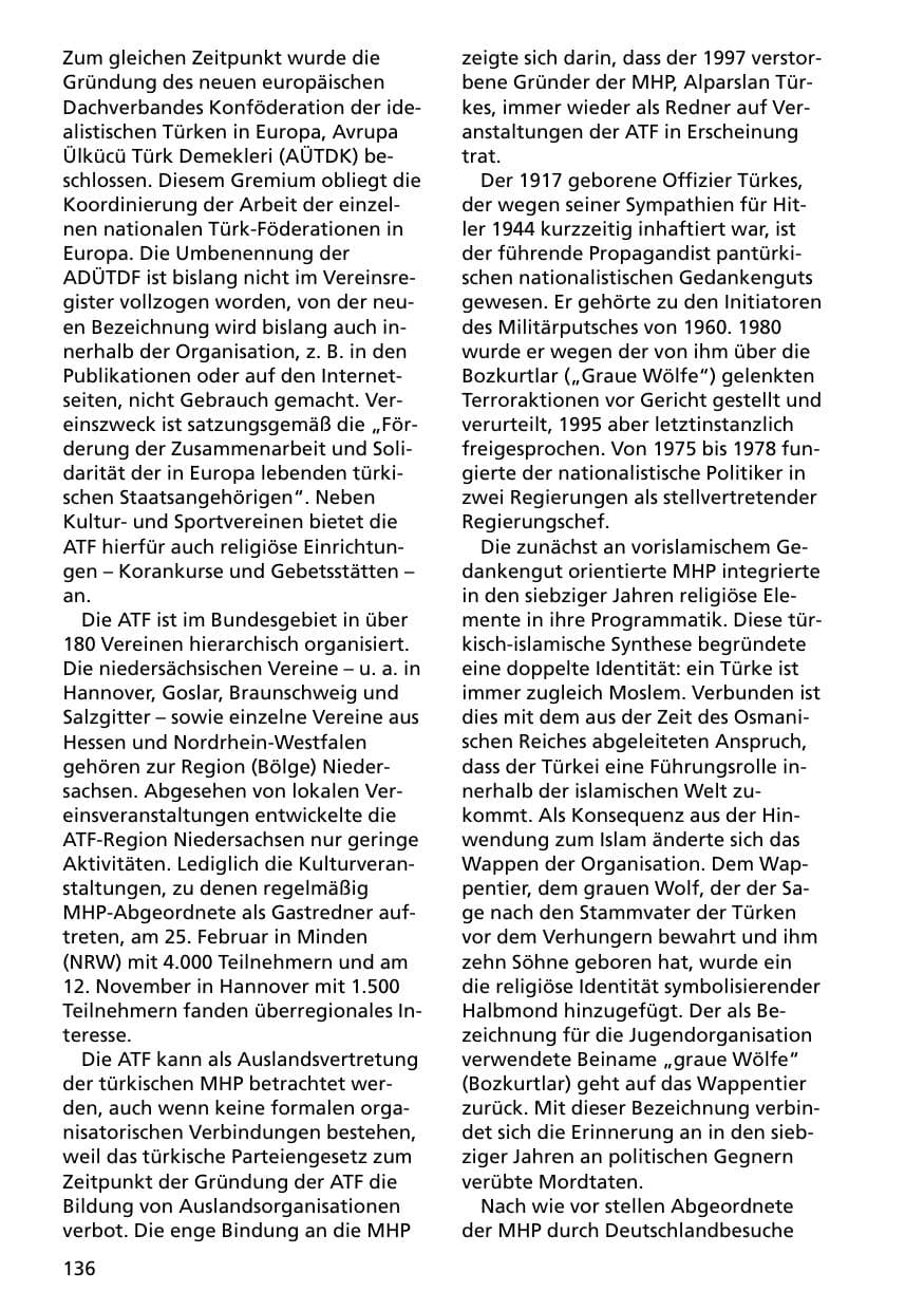 Seite 136 des Verfassungsschutzbericht 2000 Niedersachsen