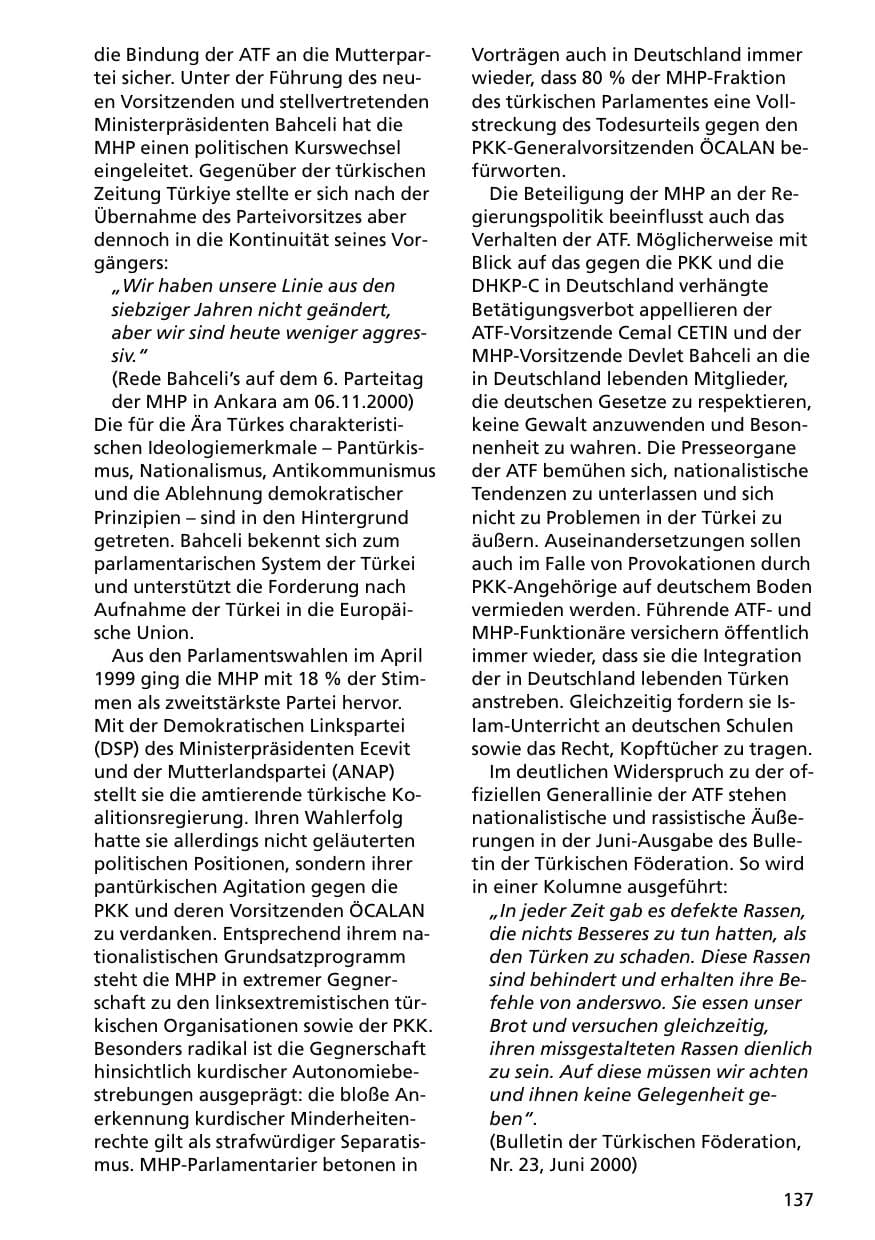 Seite 137 des Verfassungsschutzbericht 2000 Niedersachsen