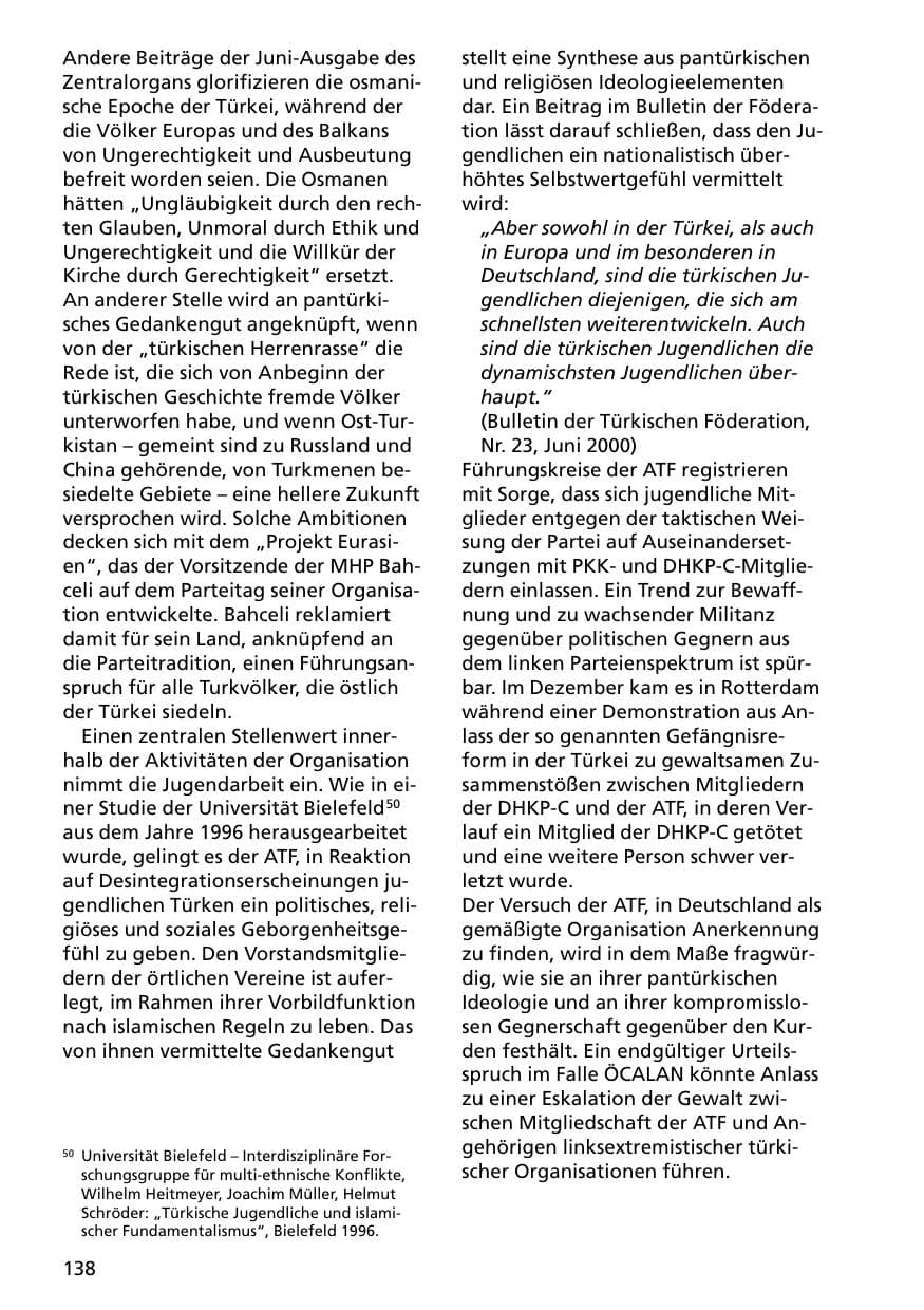 Seite 138 des Verfassungsschutzbericht 2000 Niedersachsen